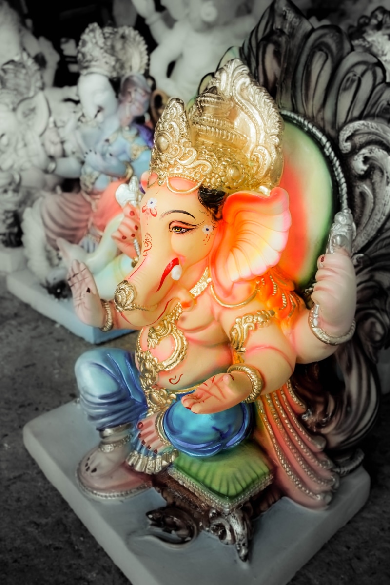 lord ganesha, religion, male likeness, ganapati, hindu, sculpture, festival, idol, belief, art and craft, creativity, statue, 5K, multi colored, spirituality