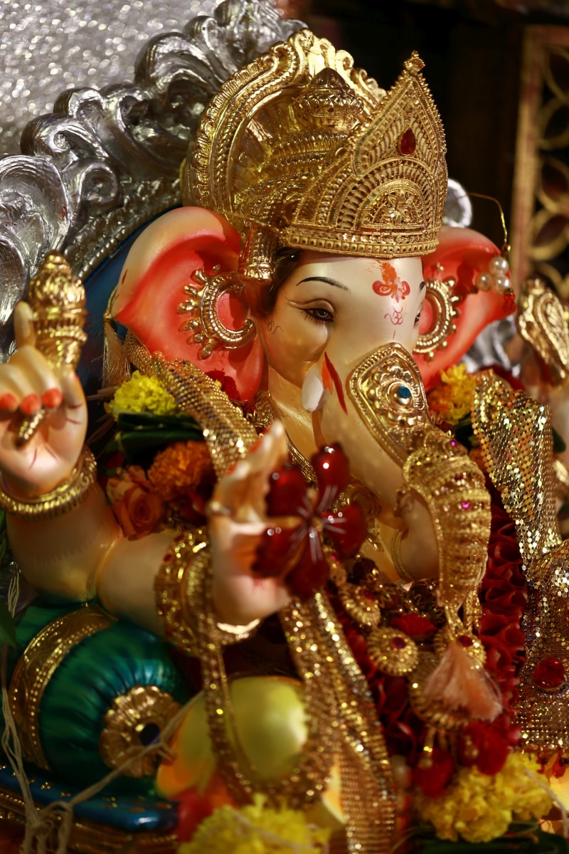 human representation, representation, ganesh, craft, indoors, ganesha, gold colored, sculpture, belief, art and craft, religion, female likeness, spirituality
