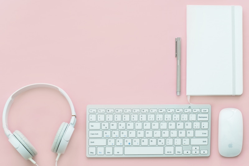paper, technology, white Apple, message, directly above, table, apple, wireless, 5K, pink color, Apple magic mouse, keyboard, computer, computer Mouse