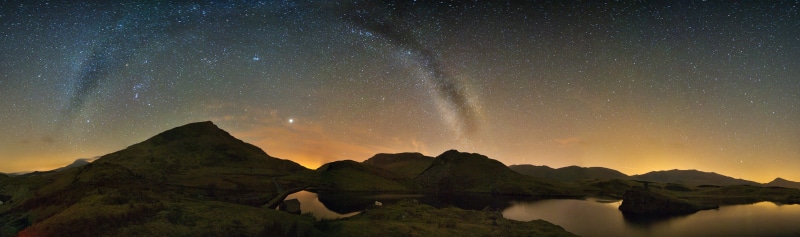 night, Wales, sheep, water, wooly, milky  way, aurora Borealis, galaxy, panorama, orange, star - Space, Gwynedd, winter, landscape, long exposure, mountain