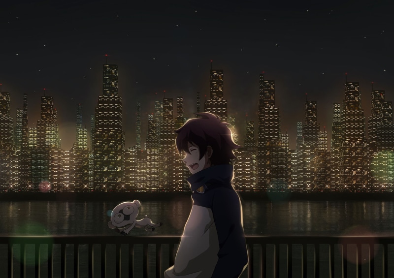 waist up, one person, architecture, sky, women, building exterior, hairstyle, built structure, night, water, Leonardo Watch, looking, digital composite
