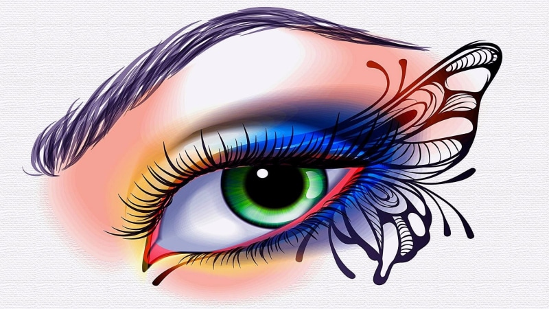graphic design, eye, illustration, cosmetics, 1080P, graphics, design, art, butterfly, tattoo, iris, digital art