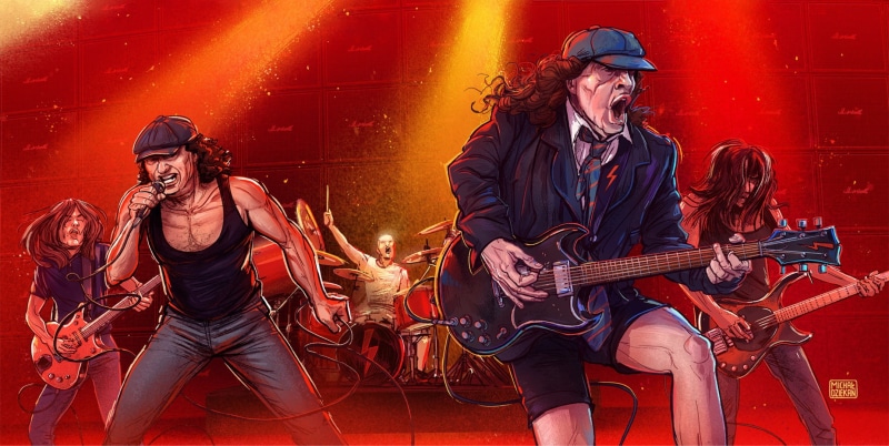 Art, by Michal Dean, Michal Dean, Rock, The game, Music, 1080P, AC/DC, Slaski stadium illustrations, Figure, Rock n roll