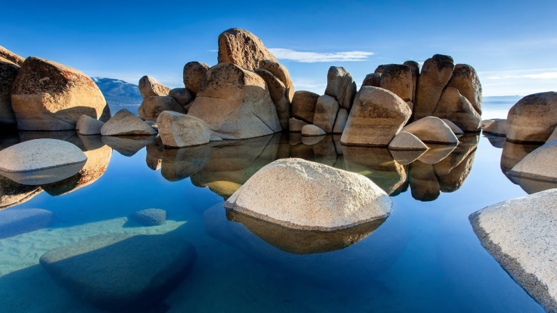 blue, outdoors, no people, reflection, tranquil scene, 1080P, environment, landscape, land, rock - object, rocks, scenics - nature, beauty in nature, sky