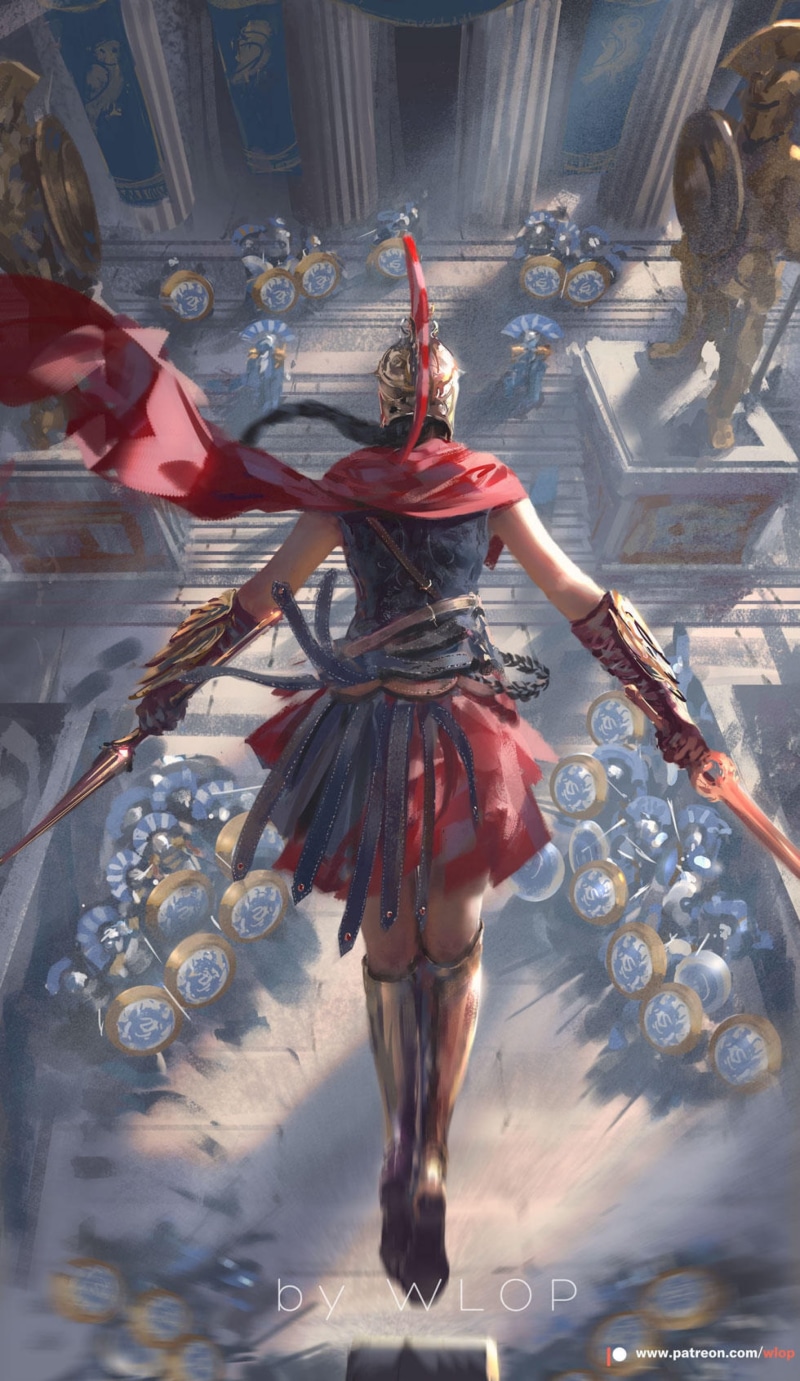 Assassins Creed: Odyssey, artwork, portrait, Kassandra, video games, Greece, Assassins Creed, WLOP, 2K, portrait display, digital art, women