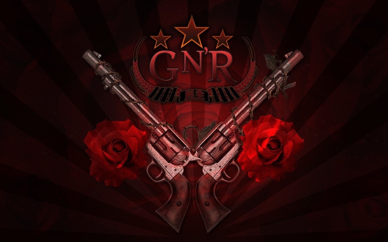 indoors, heart shape, western script, lighting equipment, 1080P, Band (Music), night, n, Guns N Roses, logo, design, built structure, low angle view, sign