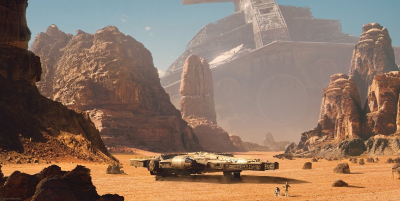 archaeology, Star Wars: The Force Awakens, nature, Star Destroyer, C-3PO, rock, transportation, architecture, sunlight, ancient civilization, incidental people