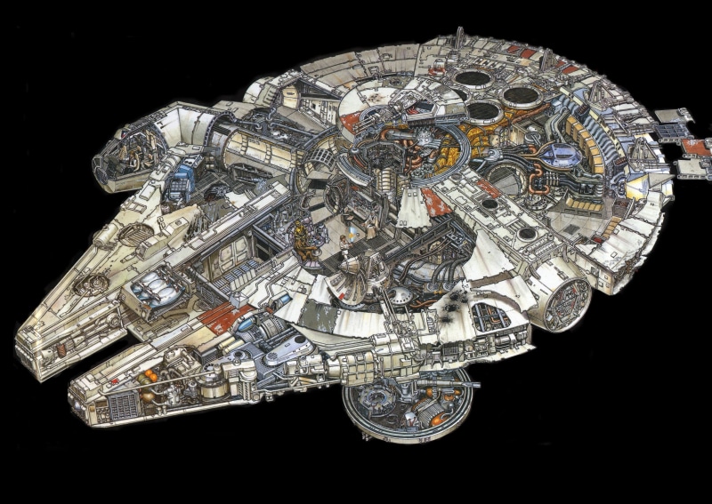 wealth, single object, large group of objects, Star Wars, falcon, Millennium Falcon, shiny, illustration, business, studio shot, silver colored, close-up