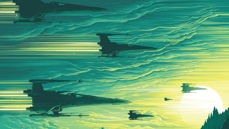 poster, technology, turquoise colored, no people, low angle view, x wing, Star Wars: The Force Awakens, abstract, digital composite, city, built structure