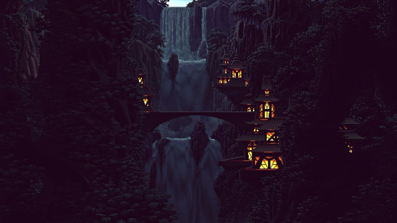 belief, building, rock, forest, built structure, human representation, representation, nature, spirituality, 8 bit, place of worship, statue, Pixels, mountain