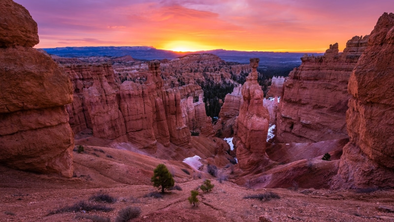 sunset, solid, physical geography, no people, sky, scenics - nature, bryce canyon national park, climate, national park, formation, 4K, geology, wadi