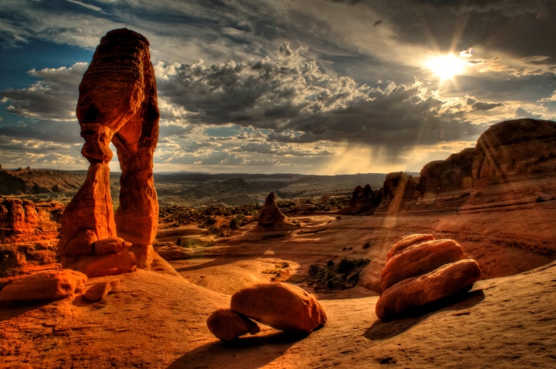 outdoors, mountains, landscape, sandstone, hour, golden, arches National Park, nature, desert, scenics, sky, rock - Object, utah, 2K, brown