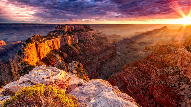 morning, cliff, grand canyon national park, 4K, grand canyon, north rim, terrain, rock, usa, sky, formation, canyon, nature, wotans throne, dawn, mountain