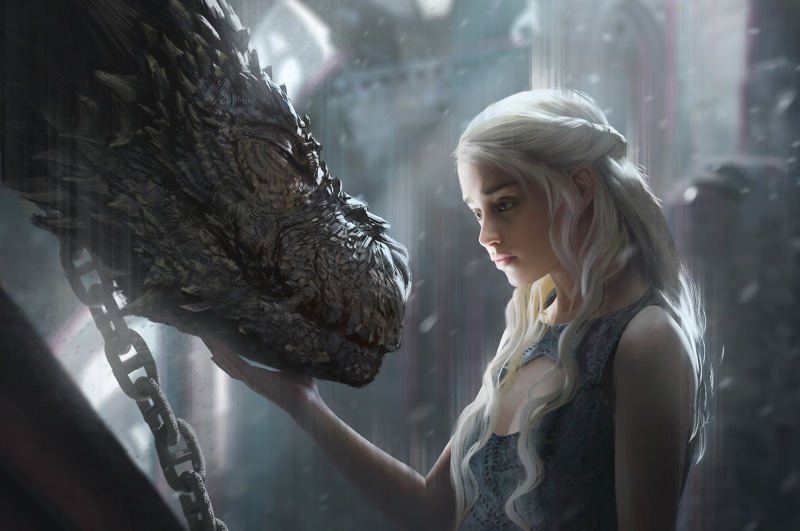 artwork, 1080P, fan art, Game of Thrones, Daenerys Targaryen, dragon, fantasy art