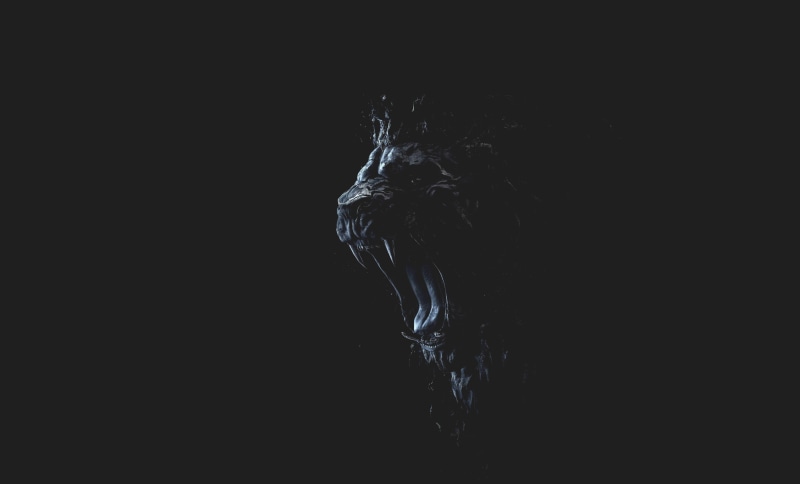 no people, one animal, burning, studio shot, lion, motion, animals in the wild, black color, animal, statue, indoors, 5K, simple, smoke - physical structure