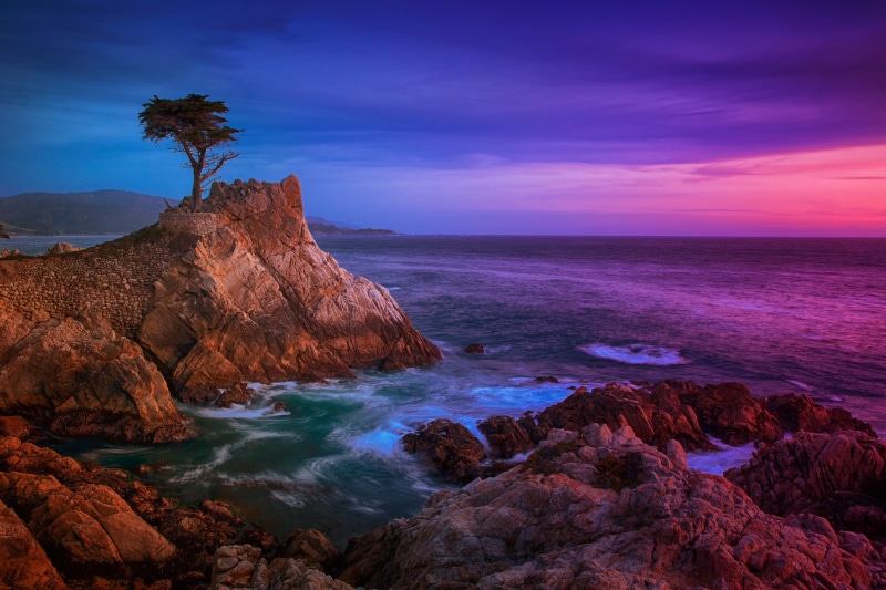 coastline, cliff, 4K, rock - Object, scenics, lone, sunset, rocky, sea, beach, landscape, cypress, nature