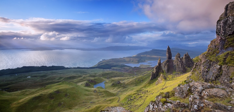 near, mountain view, Isle of Skye, outdoors, Scotland, view, sky, sea, 5K, old man of Storr, nature, cloud - Sky, rock - Object, landscape, scenics, mountain