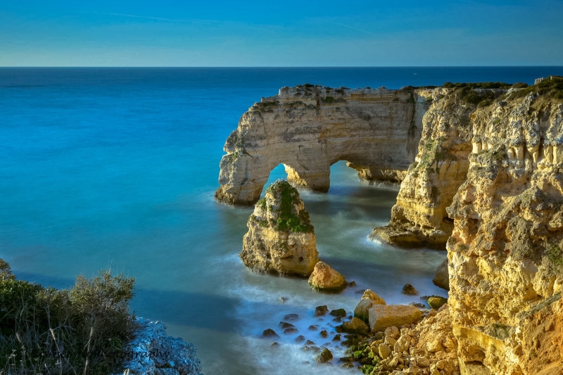 aerial, europe, beside, rock - Object, cliff, atlantic Ocean, coastline, Algarve, blue ocean, praia da marinha, rock formation, scenics, ocean, portugal