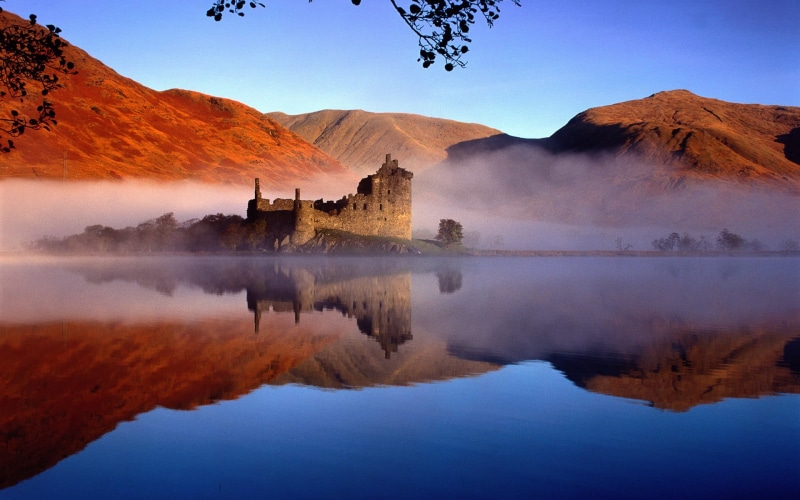 nature, UK, waterfront, lake, water, travel destinations, sky, tranquility, reflection, scenics - nature, idyllic, 1080P, building, rock, no people, body
