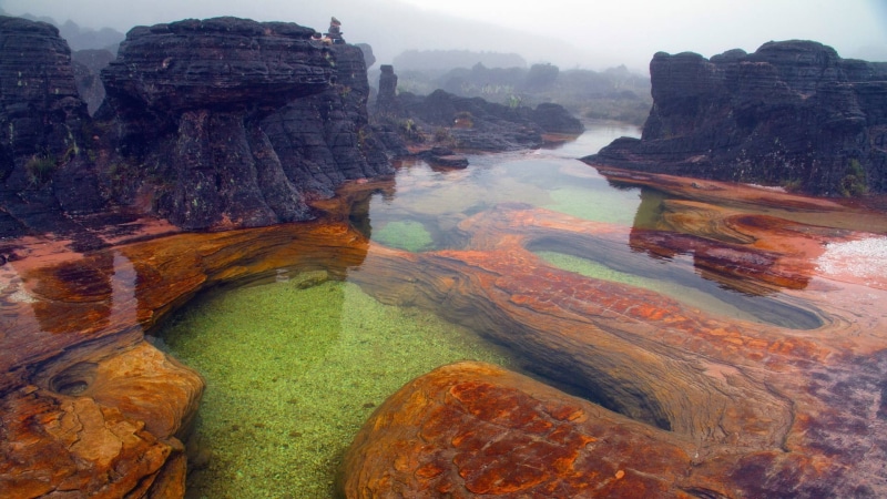 mist, water, reflection, Mount Roraima, landscape, nature, mountains, 1080P, rock, Venezuela