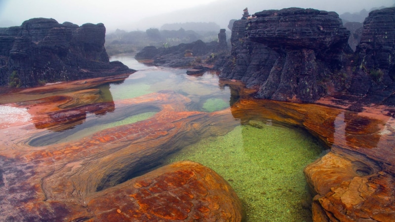 water, pollution, nature landscape mount roraima venezuela mountains water rock reflection mist, tranquility, nature, land, 1080P, day, scenics - nature