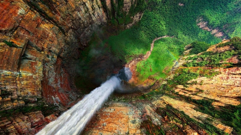 beauty in nature, flowing water, rock - object, waterfall, Venezuela, canyon, geology, mountain, 1080P, power in nature, scenics - nature, environment