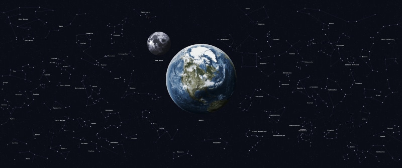 Moon, 8-bit, stars, pixels, Earth, ultra-wide, space, pixel art, 2K