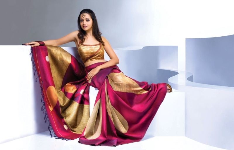 Female Celebrities, portrait, clothing, dress, sari, yellow, Bollywood Celebrities, hairstyle, bhavana, beauty, bollywood, gorgeous, saree, glamour, 1080P