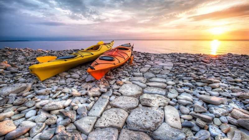stone, clouds, ultra, mobile, hd, 4K, phones, desktop, tv, ocean, sea, sunset, kayak, tablet, laptop, k, beach