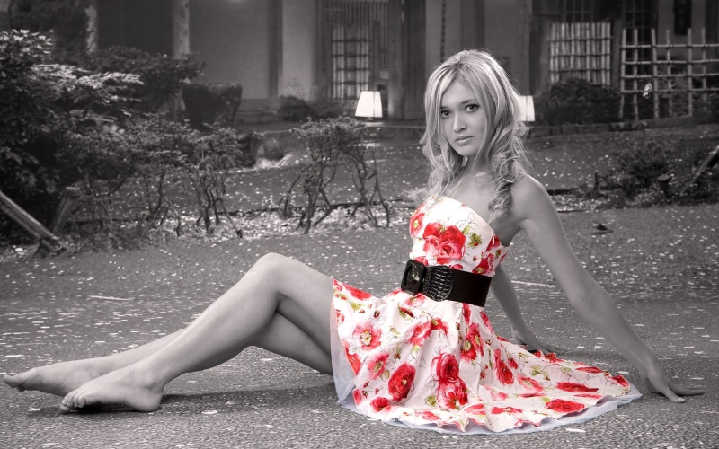 feet, sometimes, neckline, eyes, seductivebud, white, floral, face, Nelly, beauty, sexy, interesting, spot, black and white, hairstyle, lips, sitting, Eleanor