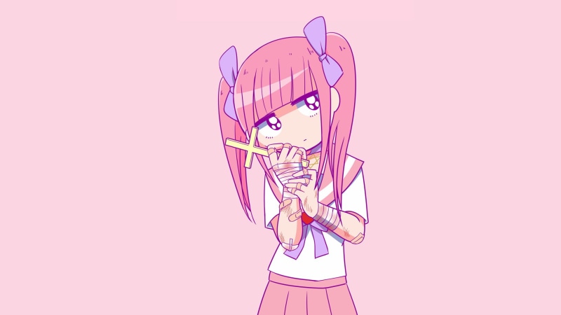 anime girls, Yami kawaii, 1080P, Menhera-chan, simple background