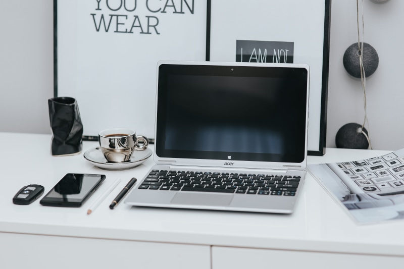 minimal, connection, working, scandinavian, white, black color, computer Monitor, 5K, furniture, work, workspace, business, seat, desktop PC, scandi, technology