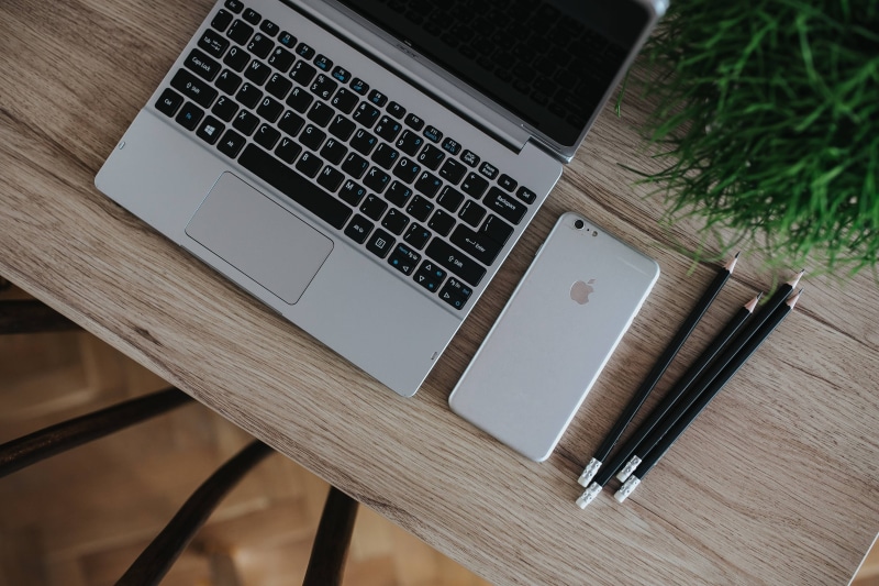 still life, wood - Material, Silver, Acer, wooden, notebook, computer equipment, iphone, apple, Apple iPhone, working, desk, computer part, green plant