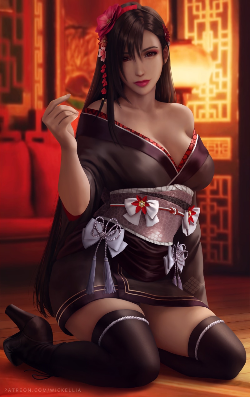 Tifa Lockhart, digital art, 5K, Final Fantasy, illustration, artwork, Wickellia, fan art, video game characters, black hair, Final Fantasy VII, video games