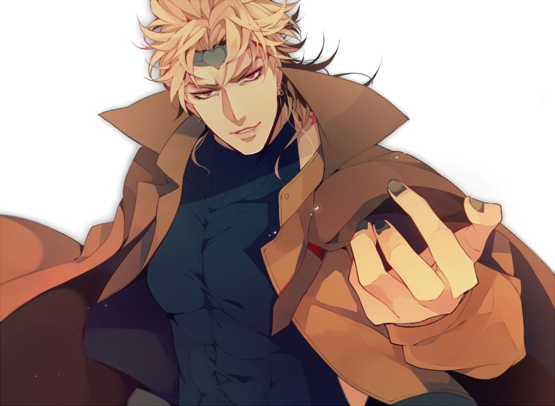 adult, three quarter length, white background, Anime, leisure activity, real people, dio brando, clothing, standing, women, coat, blonde, fashion, indoors