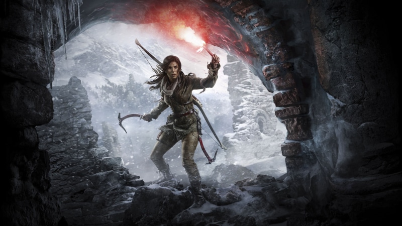 rise, tomb, video games, front view, adult, water, one person, 2K, freedom, motion, Lara Croft, celebration, beauty in nature, raider, waterfall