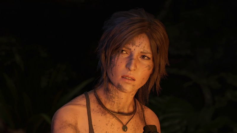 young adult, looking at camera, close-up, portrait, focus on foreground, video games, contemplation, beauty, beautiful woman, Lara Croft, front view, 1080P
