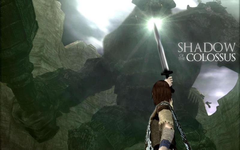 western script, rock, communication, rock - object, shadow, outdoors, nature, tree, text, illustration, 720P, colossus, lens flare, no people, Shadow of the Colossus