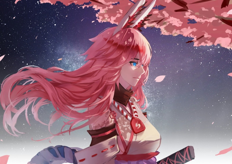 sky, Honkai Impact, no people, sculpture, winter, night, motion, anime, anime girls, art and craft, close-up, snowing, craft, Yae Sakura (Honkai Impact)