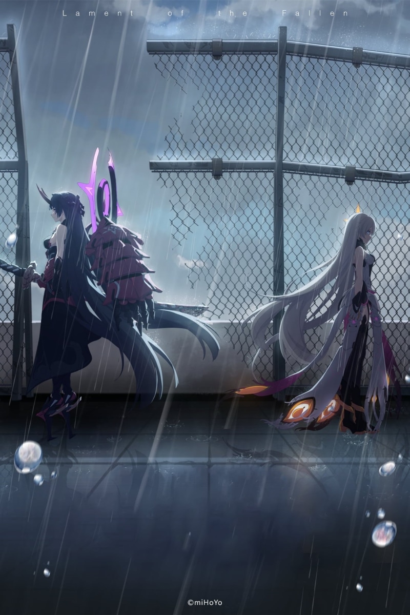 Mei (Honkai Impact), Kiana Kaslana, portrait display, Honkai Impact 3rd, anime girls, rain, 720P