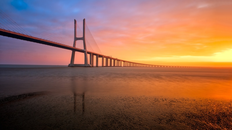 bridge - man made structure, suspension bridge, cable, horizon over water, built structure, transportation, 5K, architecture, nature, stay, beach, gray