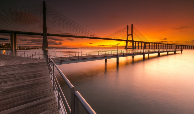 water, Portugal, 2K, Vasco da Gama Bridge, sky, sunlight, bridge