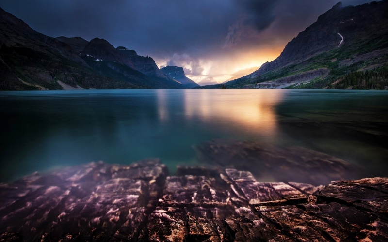idyllic, no people, long exposure, lake, nature, calm, waterfront, 1080P, scenics - nature, outdoors, rock, mountains, sky, tranquility, beauty in nature