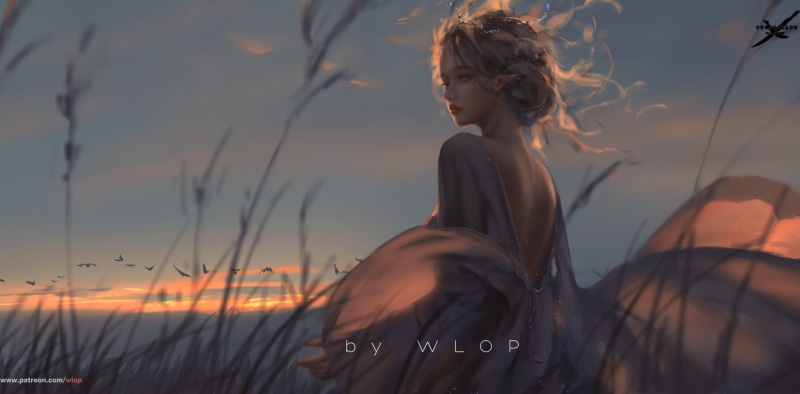 digital art, 1080P, GhostBlade ( comics ), fantasy girl, WLOP, sunset, sky