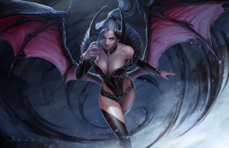 woman, 1080P, wings, profile, TaeKwon Kim(A-rang), Succubus, fantasy, arang, art, illustration