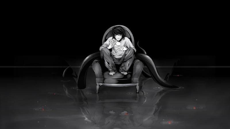 anime girls, 1080P, Lawliet L, Death Note, monochrome