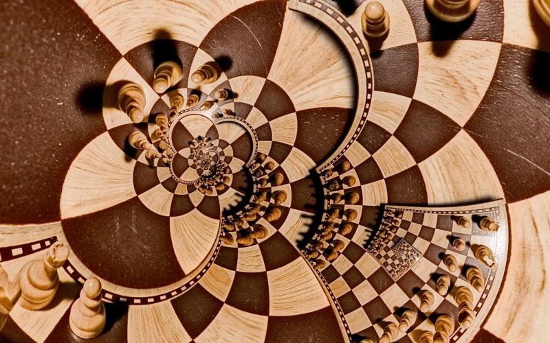 creativity, large group of objects, chess, recursion, arts culture and entertainment, directly above, surreal, 1080P, checkered, pawns, piece, shape, no people