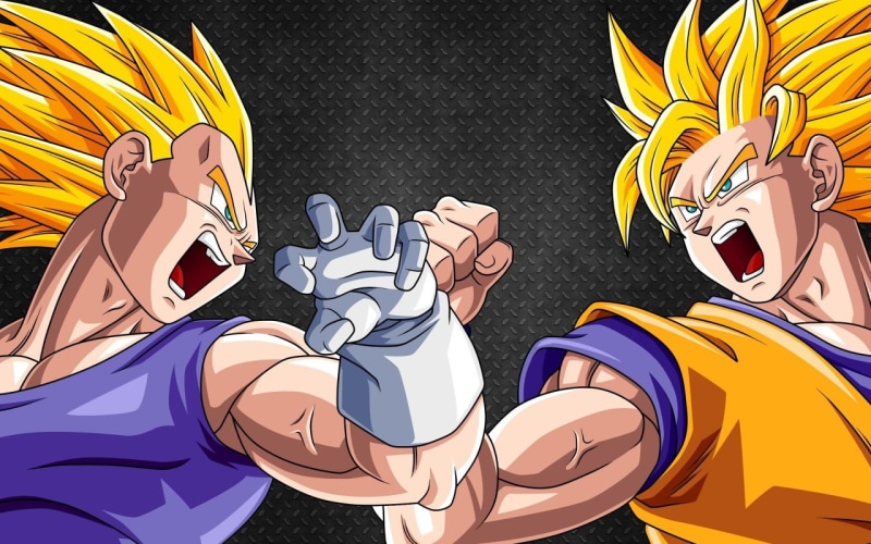 z, Son Goku, goku, still life, table, male likeness, 720P, close-up, art and craft, son, Super Saiyan, yellow, representation, multi colored