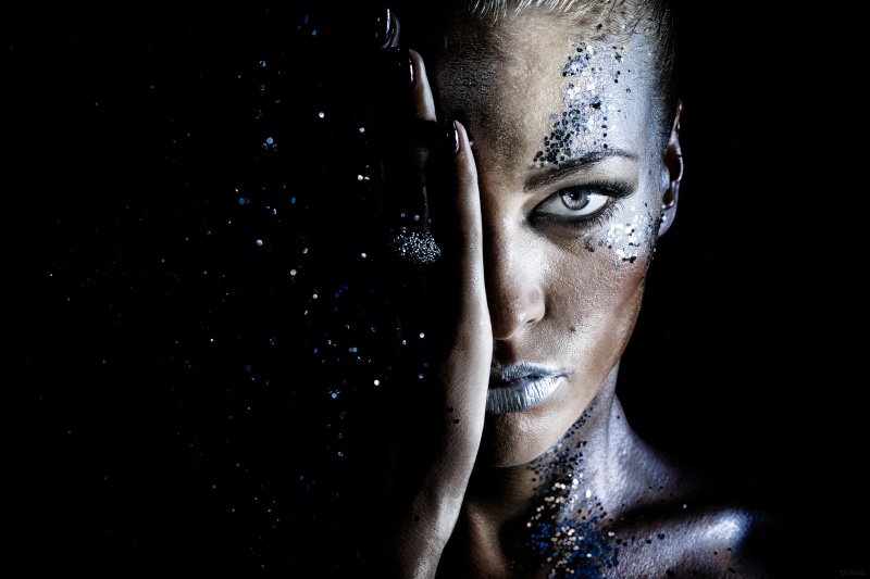 beautiful woman, headshot, digital art, depression - sadness, model, blonde, dark, copy space, indoors, young adult, adult, women, makeup, close-up, young women