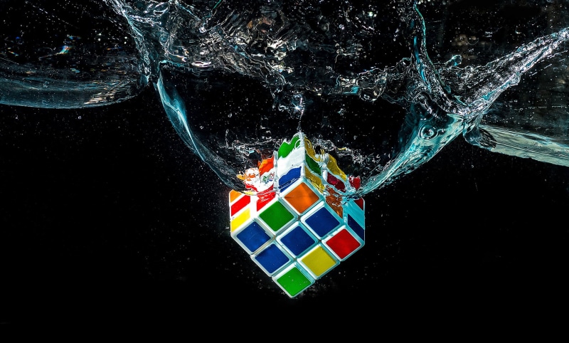 fragility, s, no people, cube, balloon, indoors, rubik, nature, pattern, 1080P, motion, copy space, macro, mid-air, close-up, multi colored, Rubiks cube